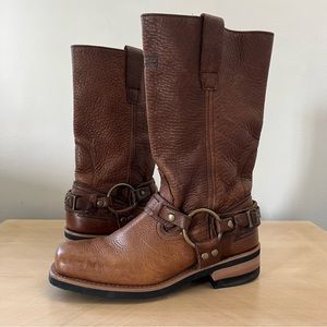 Xelements Brown Harness Water Resistant Leather Motorcycle Boots Size 8